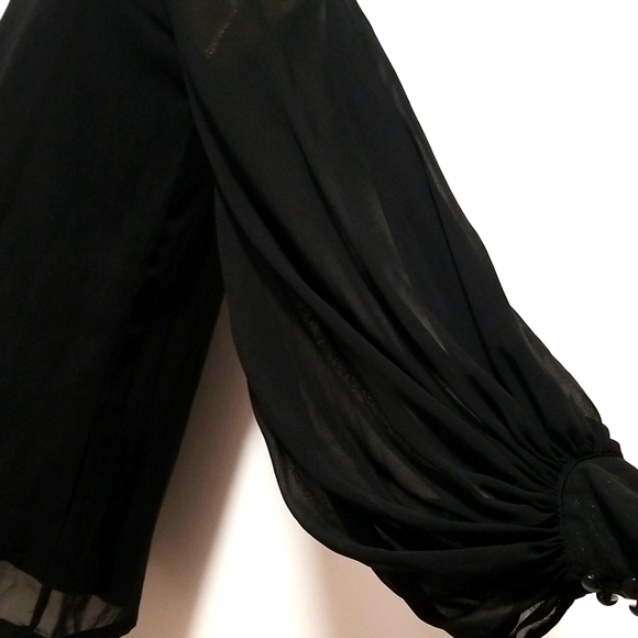 Black Shift Dress with Beads & Embellishments Sheer Long Sleeves - Picture 10 of 16